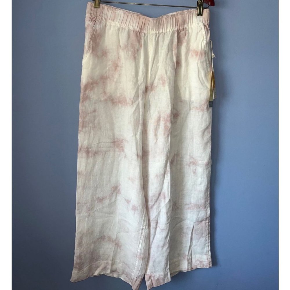 C&C California Linen Wide Leg Pants Tie Dye in Dusty Pink White Size Large